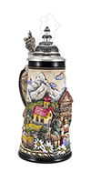 1.0L 3-D Alpine Chalet Stein w/Conical Lid